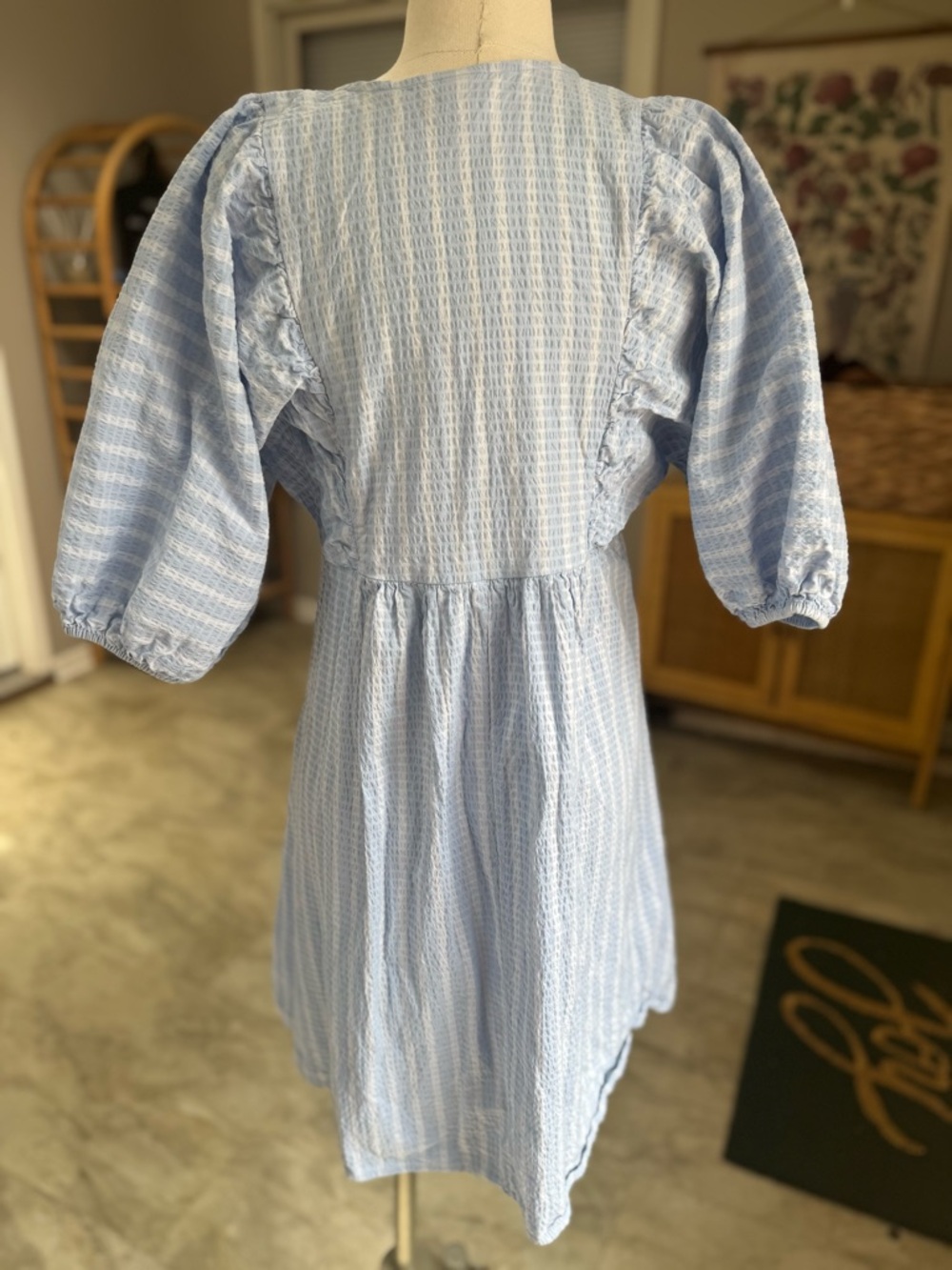 a new day Light Blue Textured V-Neck Mini Dress - Picture 5 of 8